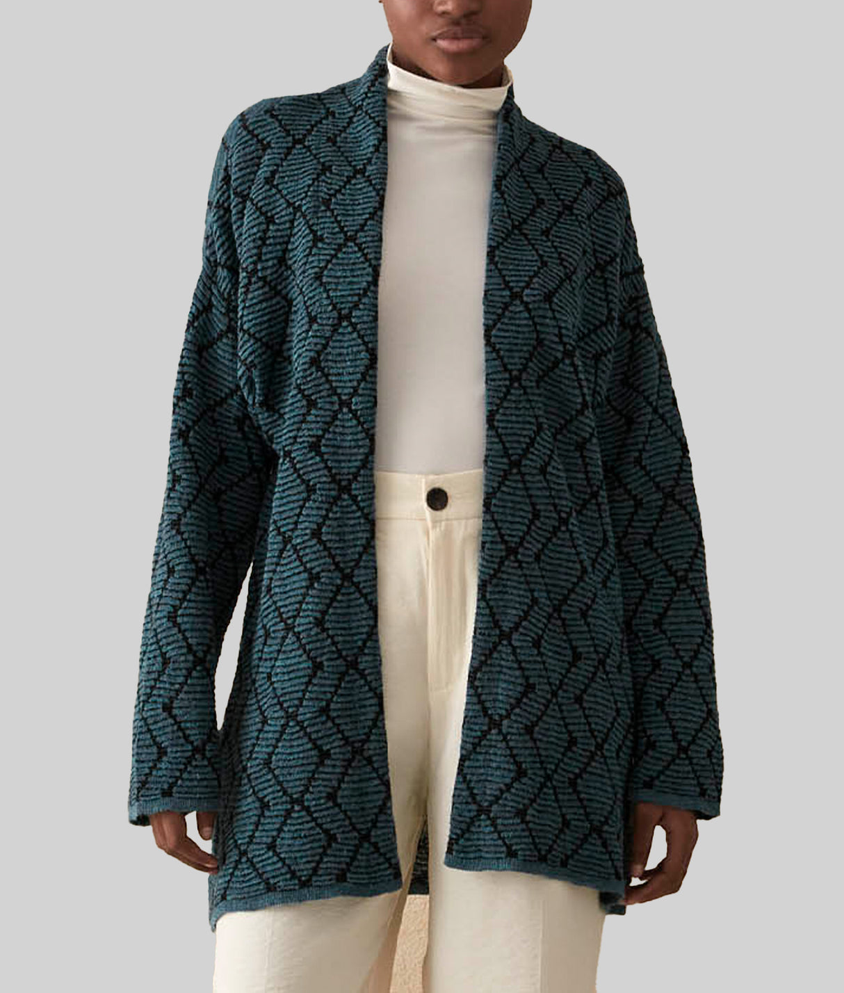 Cardigan Largo Con Bolsillos - Cuervo Y Azul Colonial