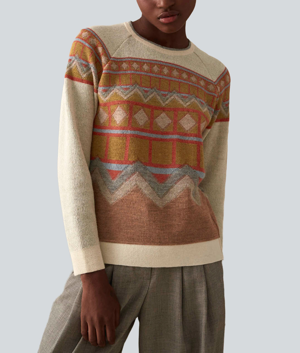 Traditional Jacquard Crew Neck Sweater