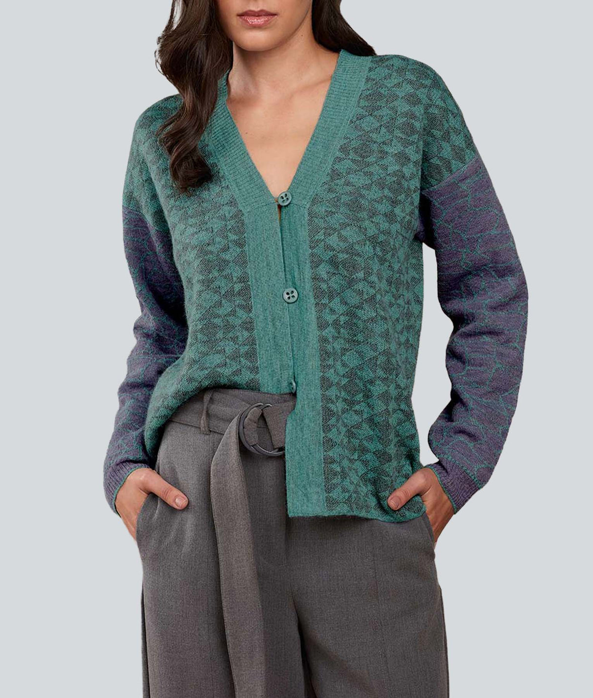 Cardigan La Fusion - Verde jade oscuro y Lavanda
