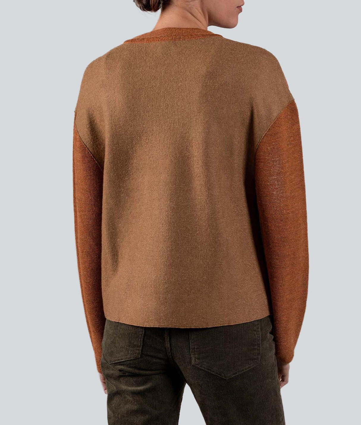 Round Neck Sweater - Brick Red And Clay Brown