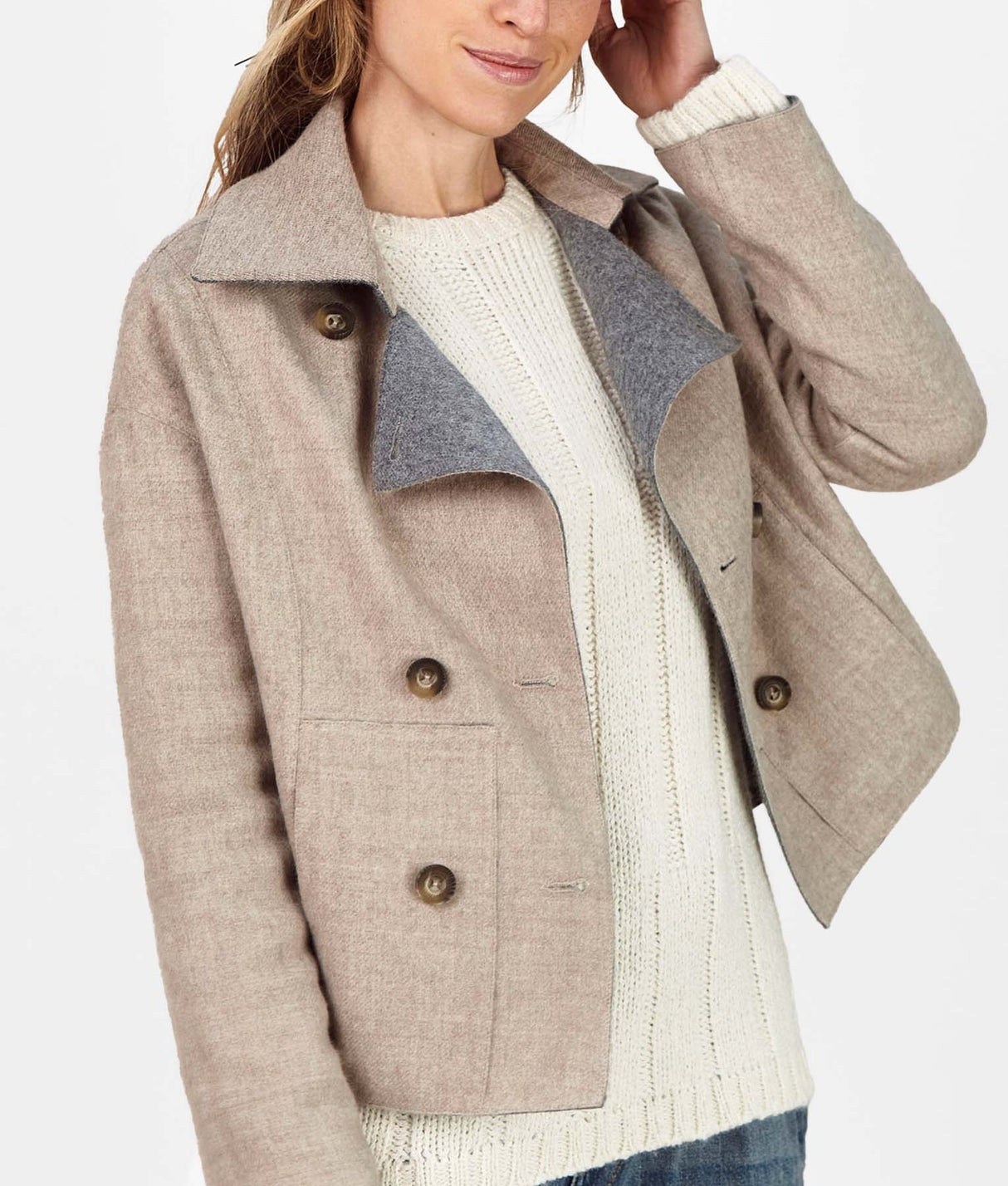 Casaca Corta Reversible - Beige Y Gris