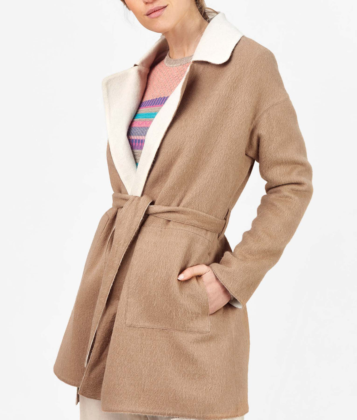 Abrigo Wrap Reversible - Blanco antiguo y Caramelo