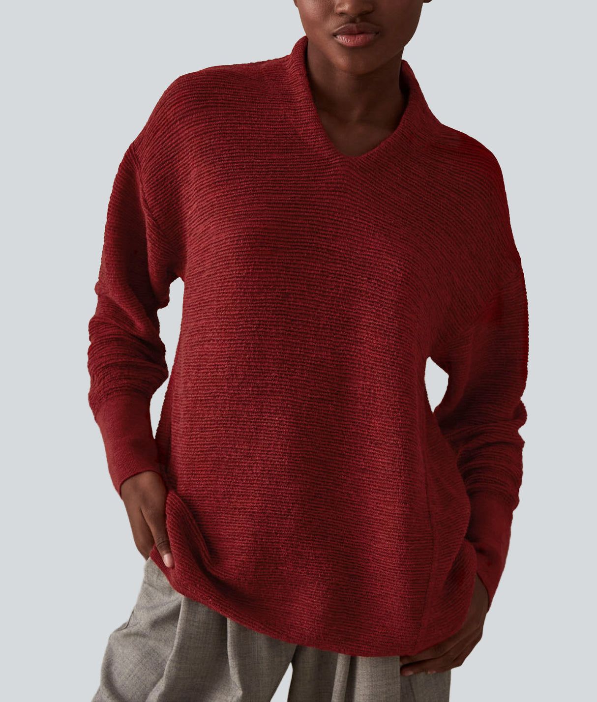 V-neck Sweater - Pompeii Red
