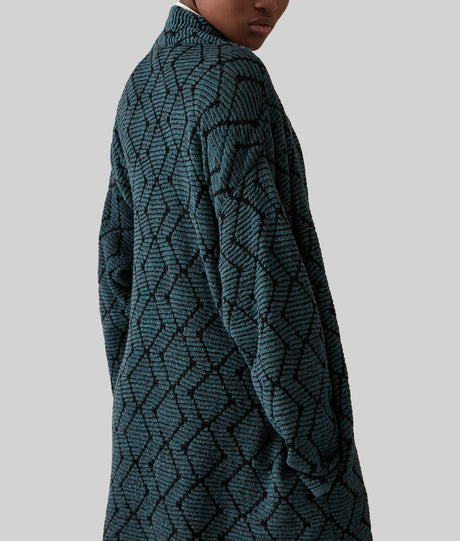 Cardigan Largo Con Bolsillos - Cuervo Y Azul Colonial