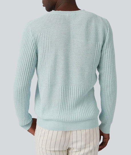 Ribbed V-Neck Sweater - Blue Topaz