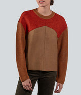 Round Neck Sweater - Brick Red And Clay Brown