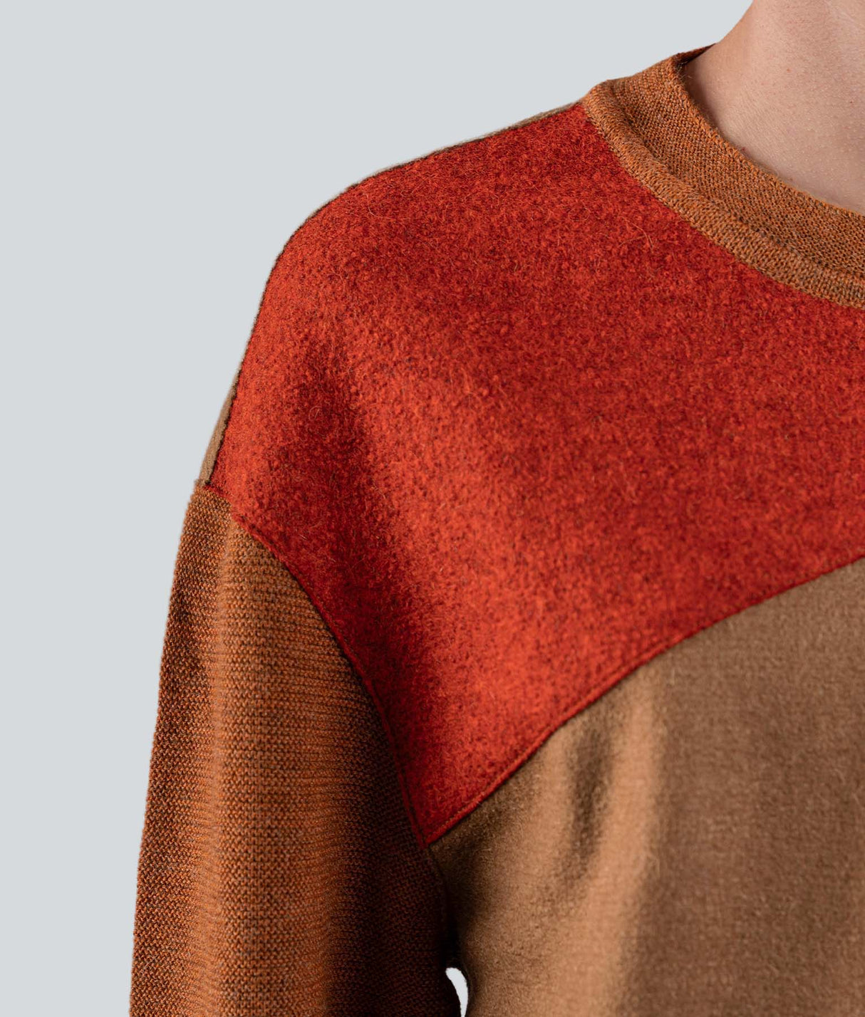 Round Neck Sweater - Brick Red And Clay Brown