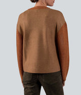 Round Neck Sweater - Brick Red And Clay Brown