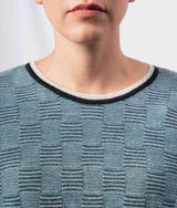 Geometric Jacquard Sweater - Petrol Blue And Black