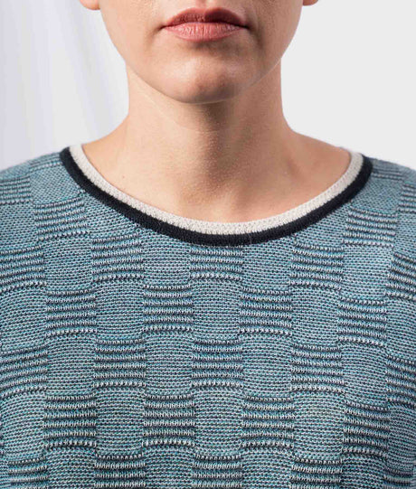 Geometric Jacquard Sweater - Petrol Blue And Black
