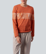 Round-Neck Triangle Sweater - Terracotta and Light Beige