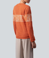 Round-Neck Triangle Sweater - Terracotta and Light Beige