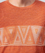 Round-Neck Triangle Sweater - Terracotta and Light Beige