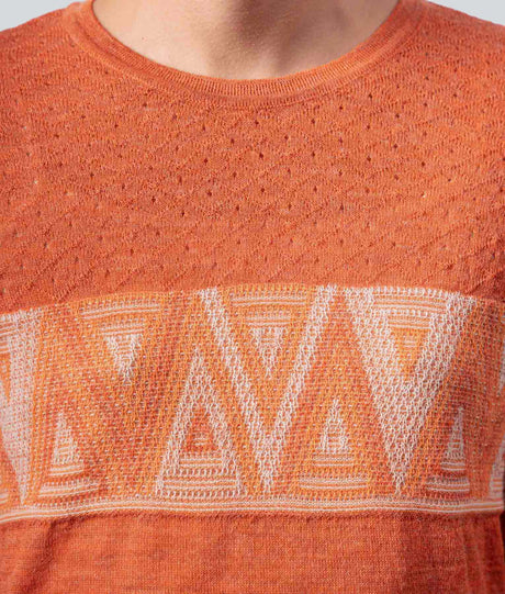 Round-Neck Triangle Sweater - Terracotta and Light Beige