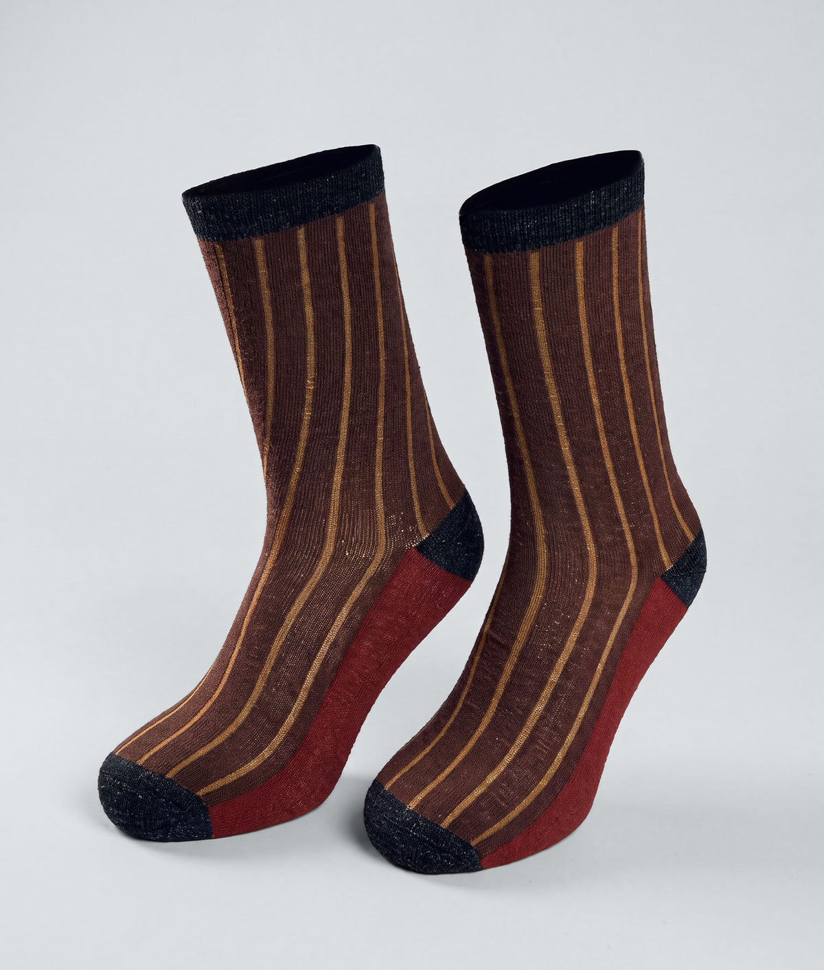 Medias Mujer Ribbed Color Block - marron